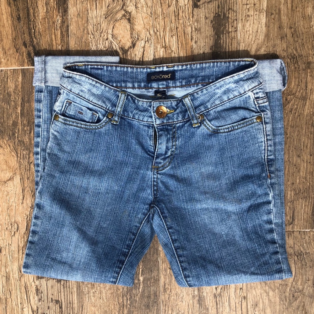 Écko Red Denim Washed Blue Jeans